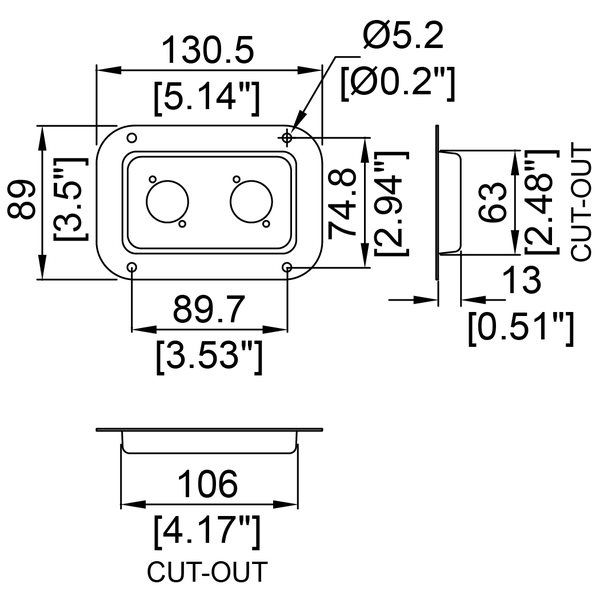 Penn Elcom - D0604K - Dish Punched for 2 x D-Series Connectors - Black