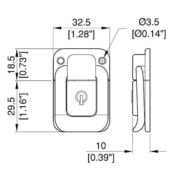 Penn Elcom - L1290C - Small Chrome Draw Bolt with Key Lock.