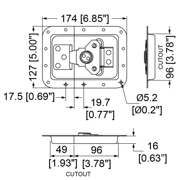 Penn Elcom - L925/525S - Large Latch in Plain Dish - Stainless Steel