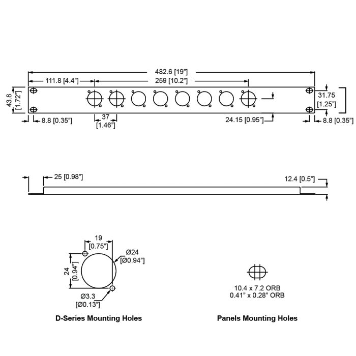 Penn Elcom - R1269/1UK/08 - Punched Panel for 8 x D-Series Connectors