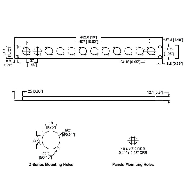 Penn Elcom - R1269/1UK/12 - Punched Panel for 12 x D-Series Connectors