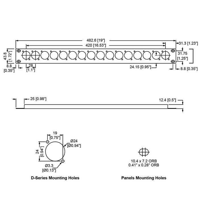 Penn Elcom - R1269/1UK/16 - Punched Panel for 16 x D-Series Connectors