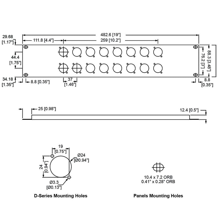 Penn Elcom - R1269/2UK/16 - Punched Panel for D-Series Connectors