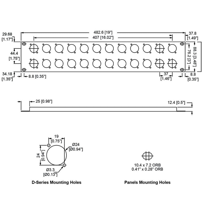 Penn Elcom - R1269/2UK/24 - Punched Panel for 24 x D-Series Connectors