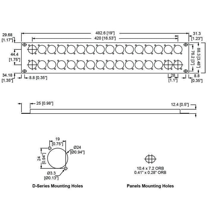 Penn Elcom - R1269/2UK/32 - Punched Panel for 32 x D-Series Connectors