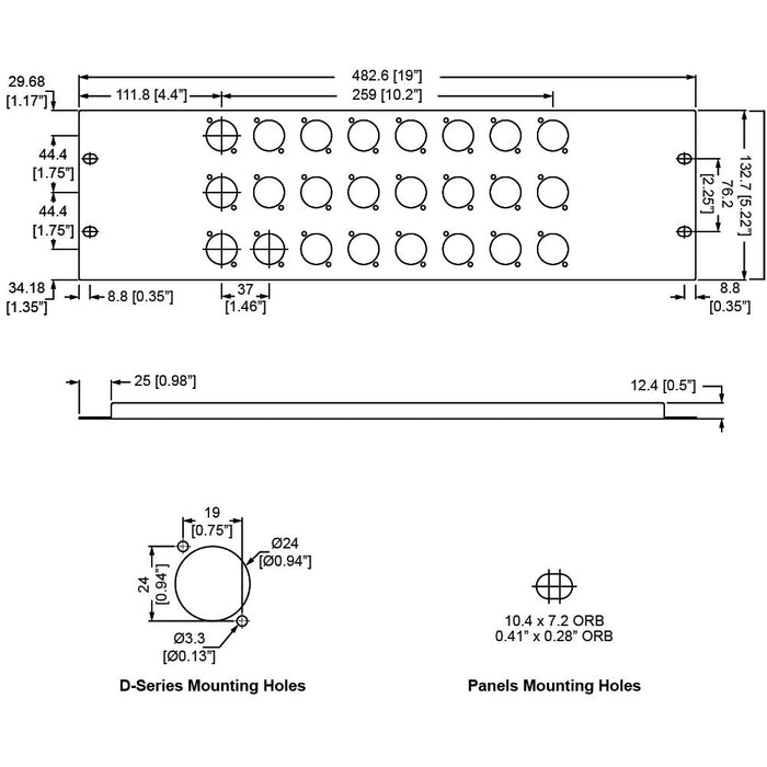 Penn Elcom - R1269/3UK/24 - Punched Panel for 24 x D-Series Connectors